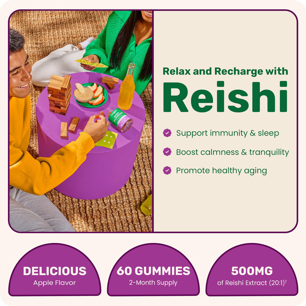 Close-up of Fungies Reishi gummies displaying apple flavor for daily calm.