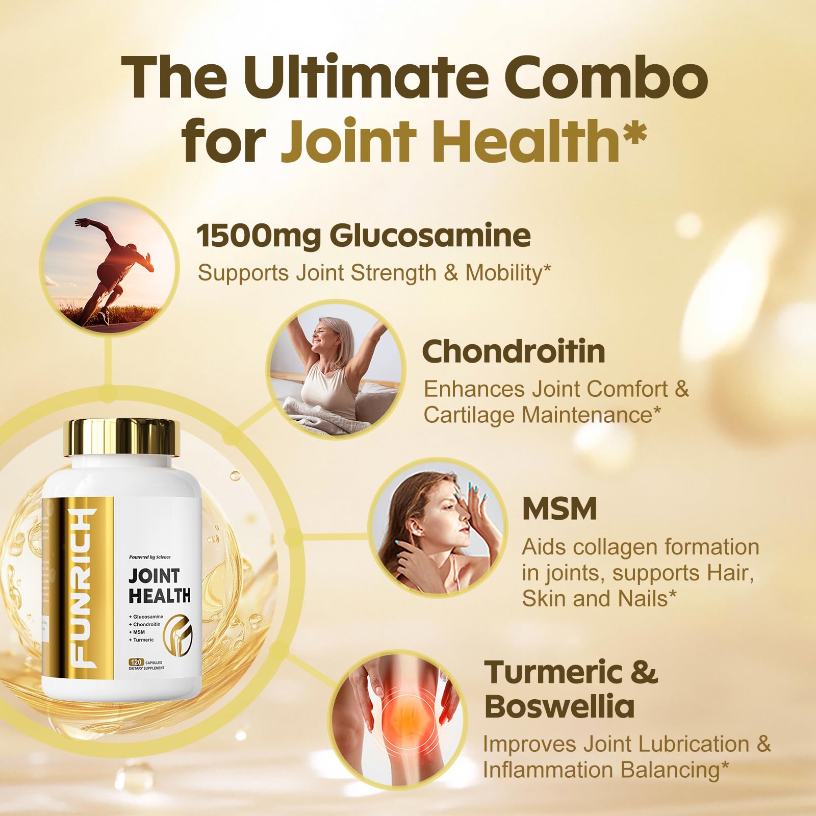 FUNRICH turmeric boswellia joint support capsules highlight anti-inflammatory potential.