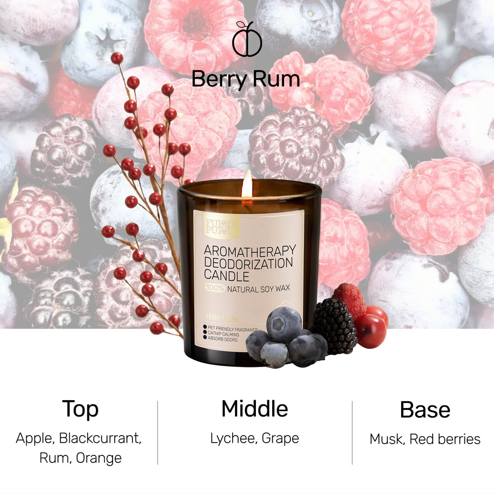 FURRYPURR berry rum scent close-up wick creates cozy evenings.