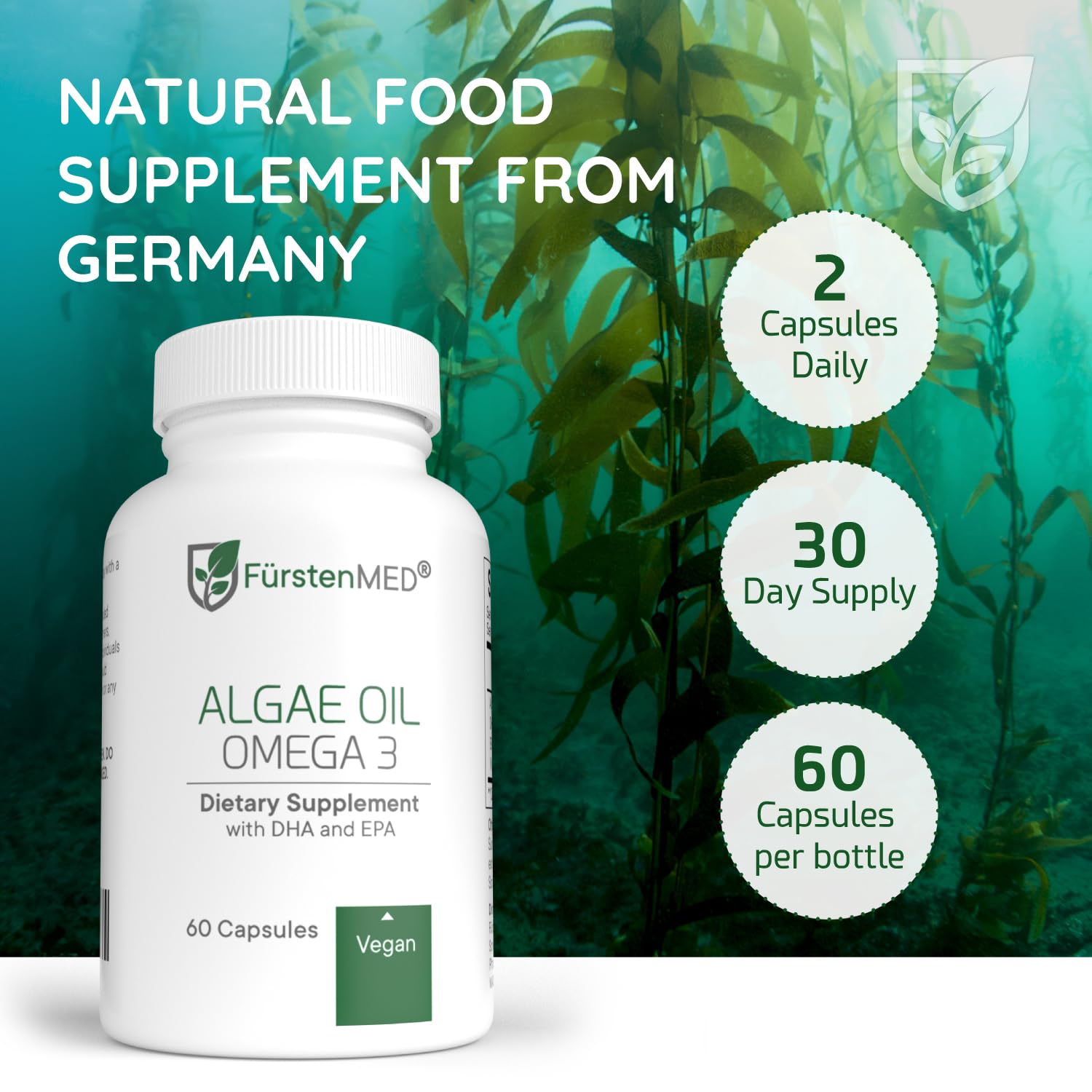 FürstenMED DHA-rich capsules on white background, suggesting brain support