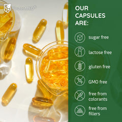 FürstenMED Algae Oil Omega 3 capsules in bottle, showcasing vegan algae-sourced omega-3