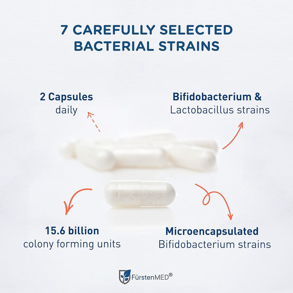 FürstenMED Bifidoflor HIT capsules close-up highlighting vegan probiotic formula for digestion.