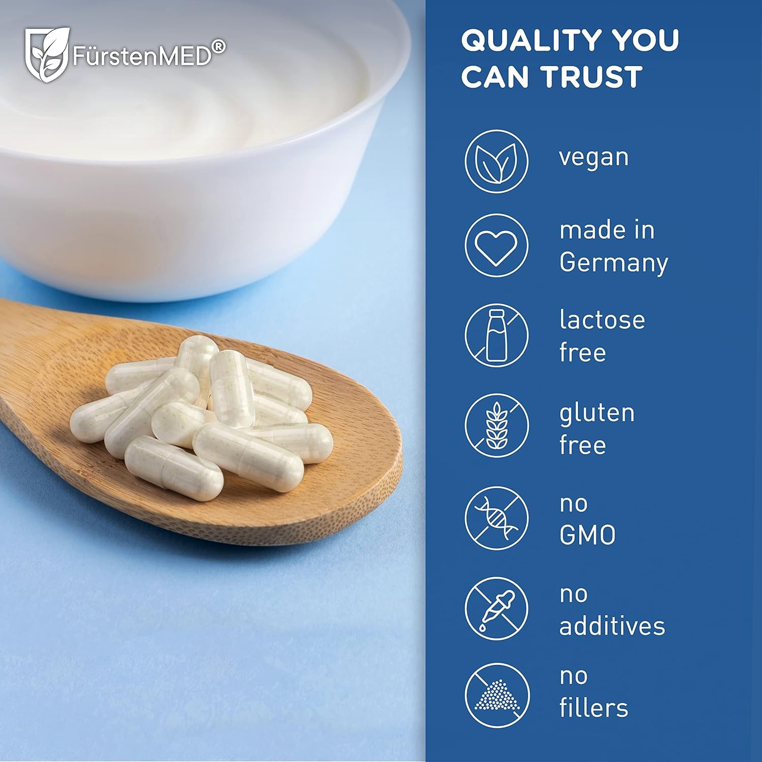 FürstenMED Bifidoflor HIT label detail emphasizes multi-strain blend for gut health.