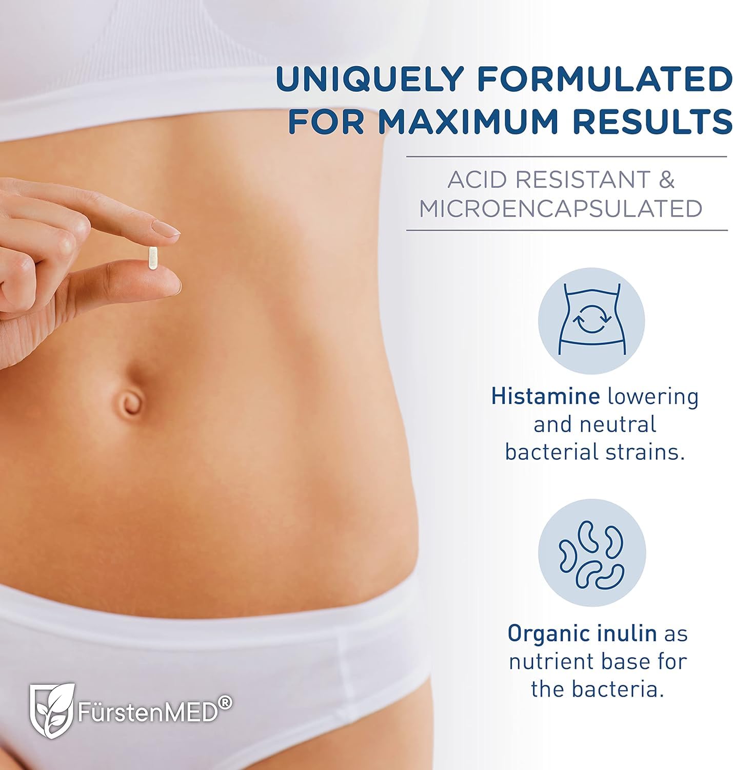 FürstenMED Bifidoflor HIT packaging front shows vegan, additive-free probiotic supplement.