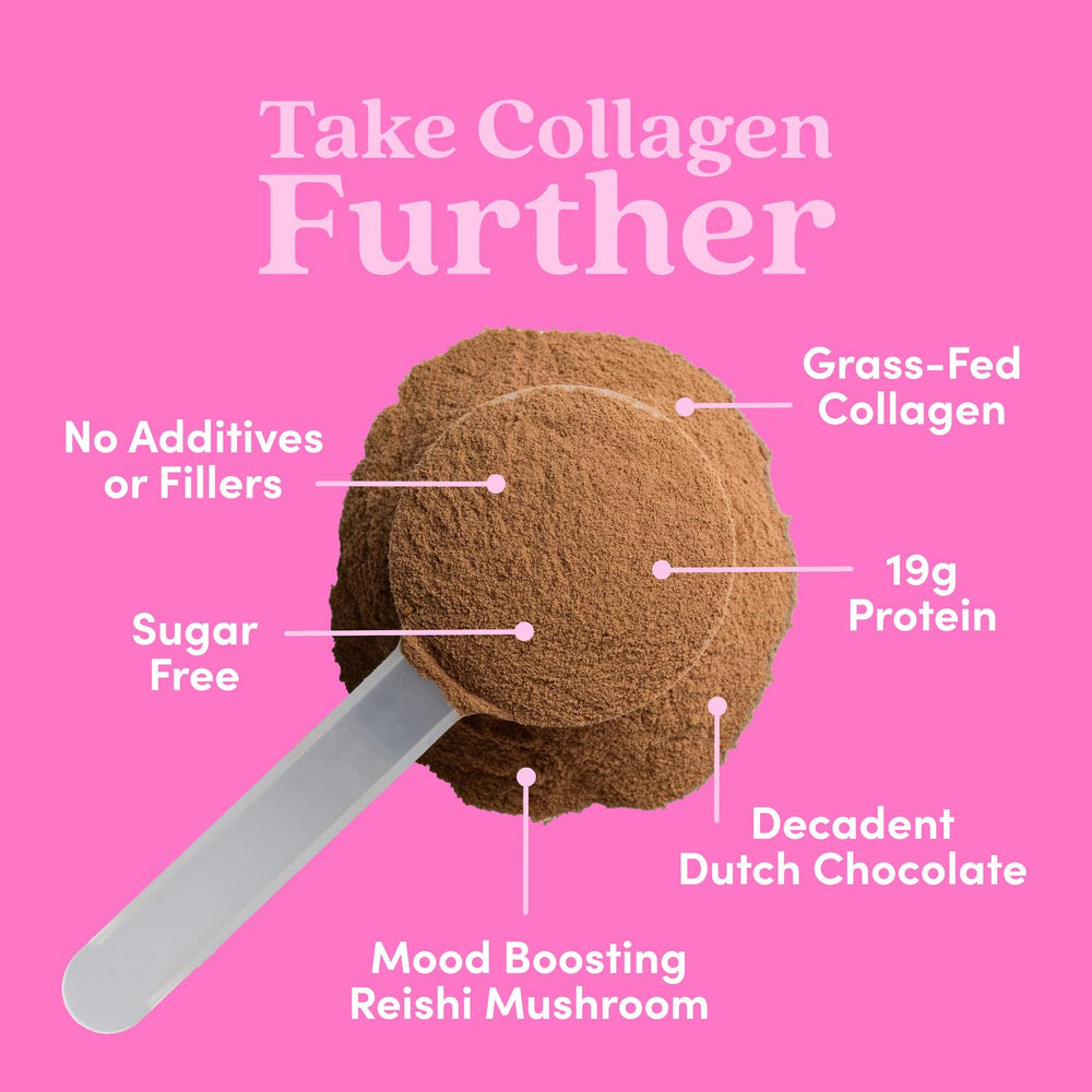 Further Food Chocolate Collagen Powder dissolving smoothly in coffee for a chocolatey lift