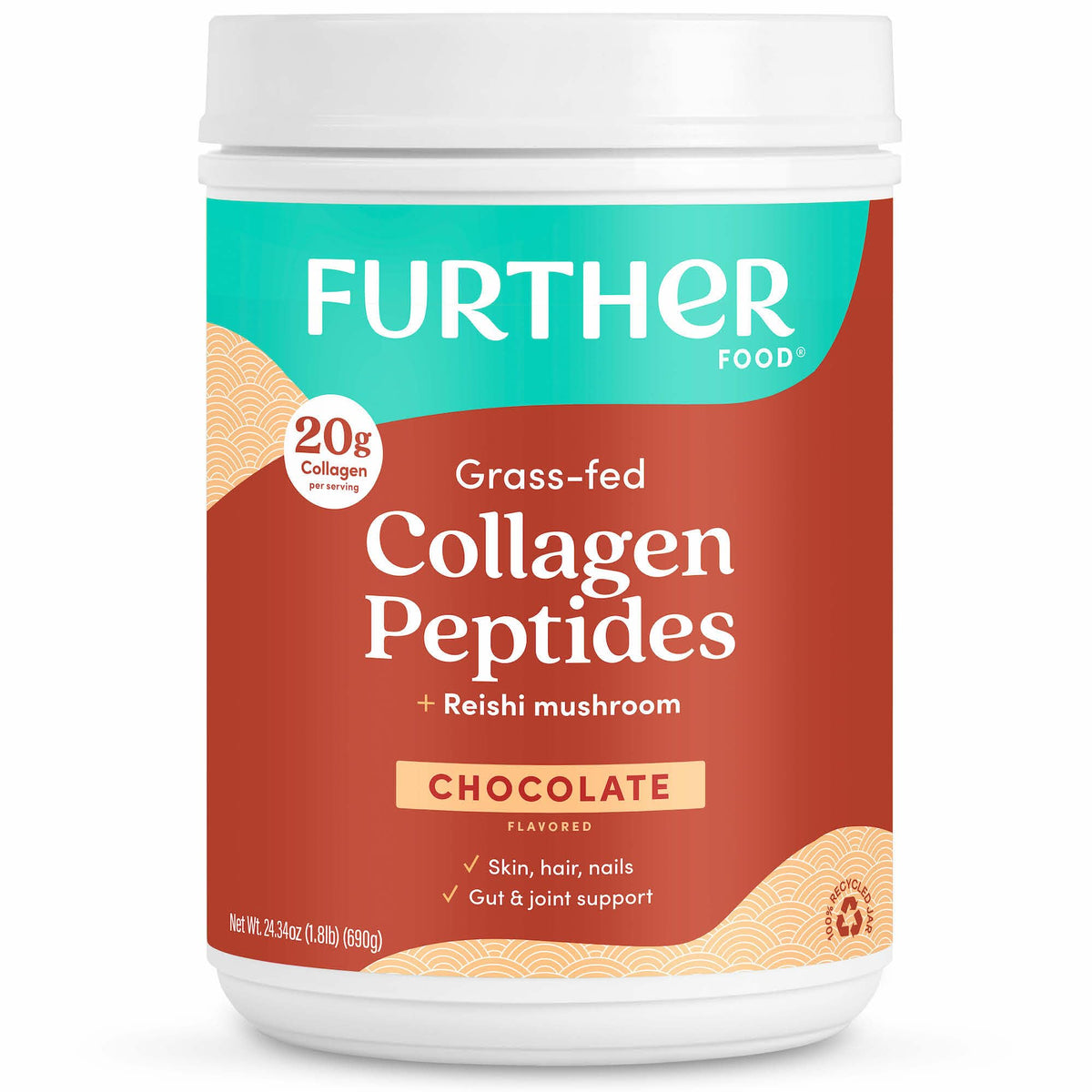 Further Food Chocolate Collagen Powder tub with grass-fed blend for daily beauty and gut health