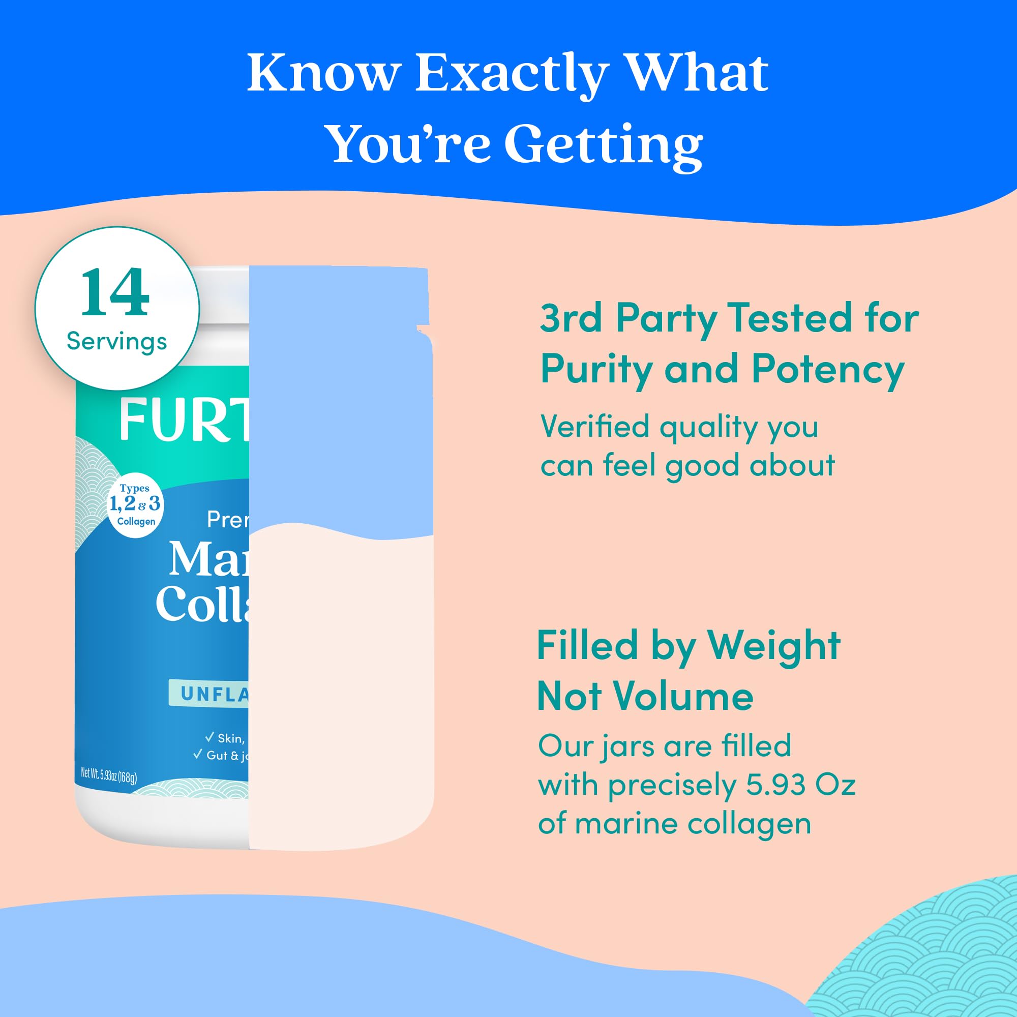 Packaging shows unflavored marine collagen powder ready to mix.