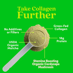 Further Food Matcha Collagen dissolving in warm milk for latte.