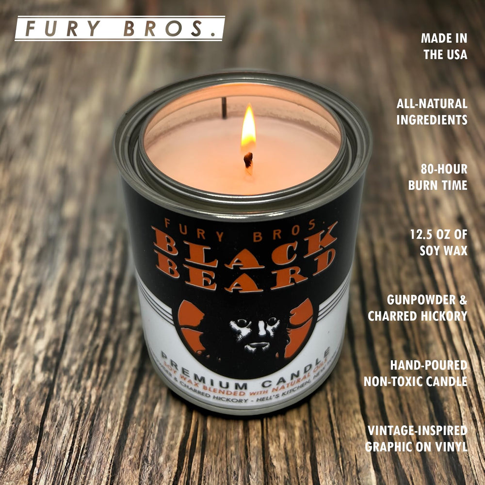 FURY BROS. Gunpowder and Charred Hickory scent note enhances rustic spaces.