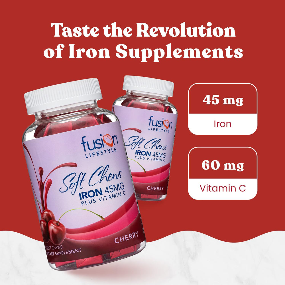 Fusion Lifestyle cherry iron chews individually wrapped for on-the-go use