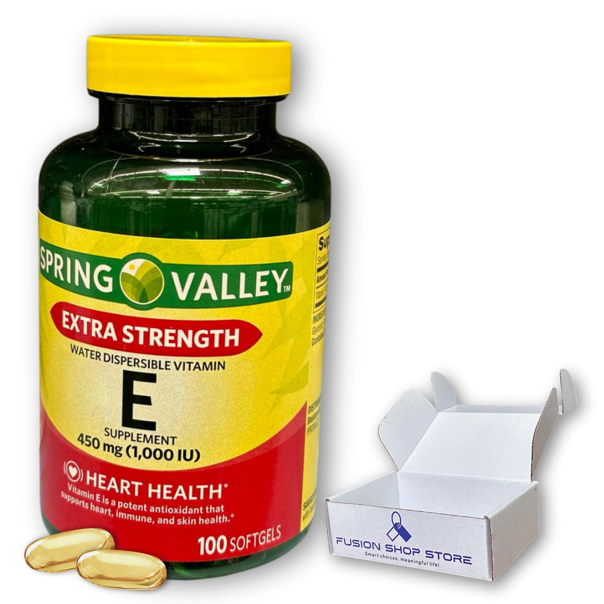 Fusion Shop Store Vitamin E 1000 IU softgels bottle front for daily wellness
