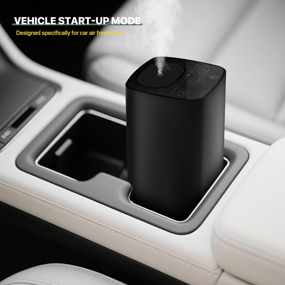 Car-ready diffuser shifts between car and room setup.