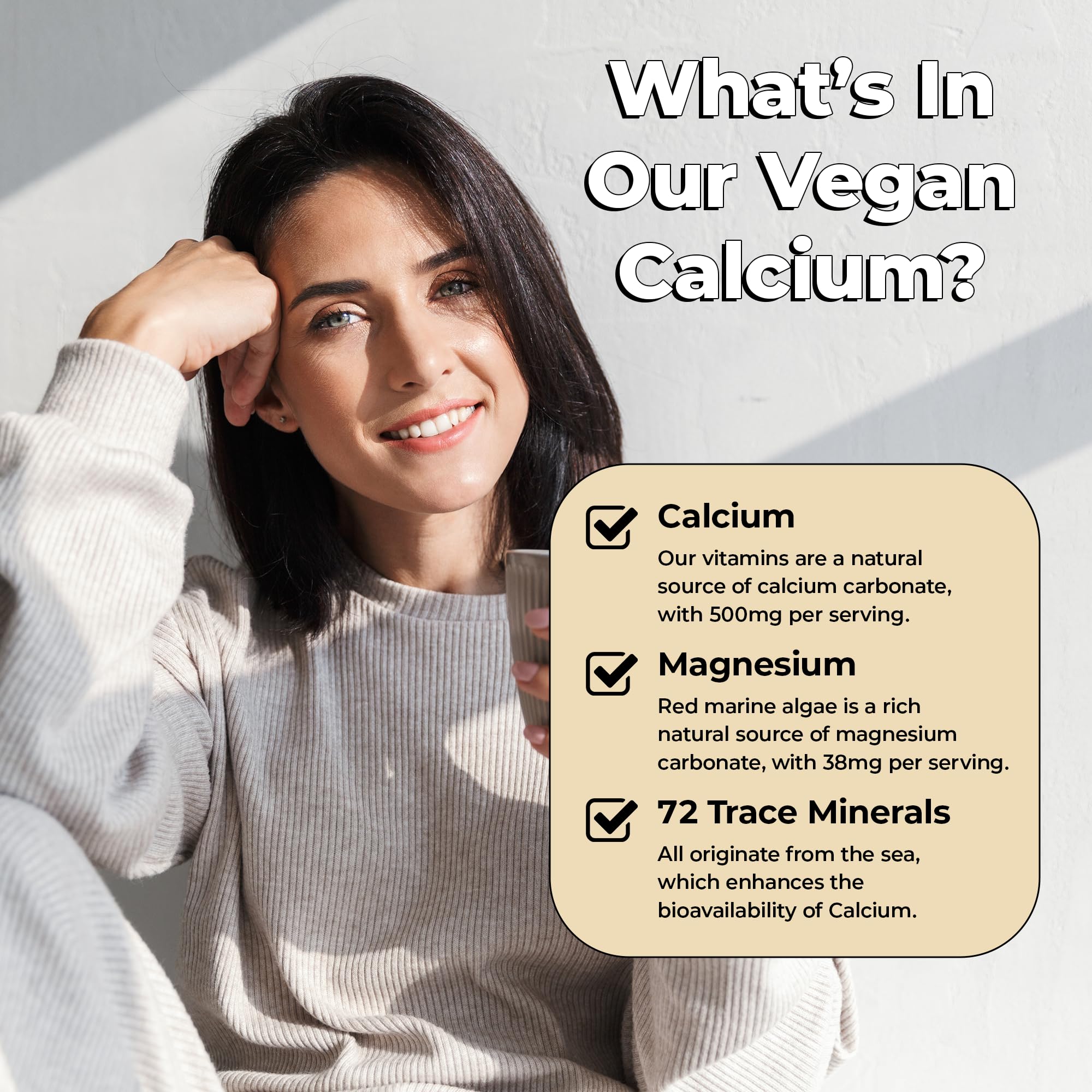 Future Kind vegan calcium bottle on kitchen countertop for daily routine.
