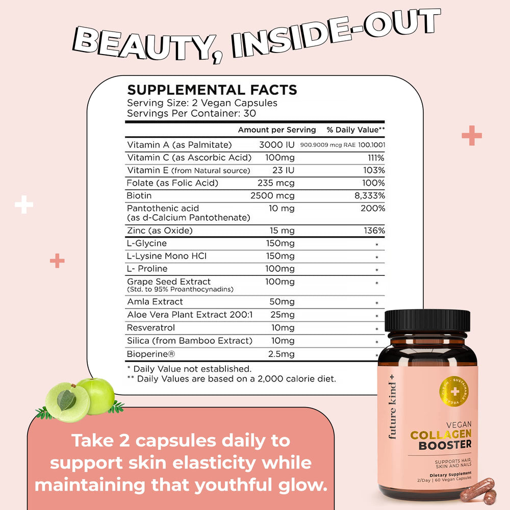 Future Kind Vegan Collagen ingredients label with biotin, vitamin C and zinc