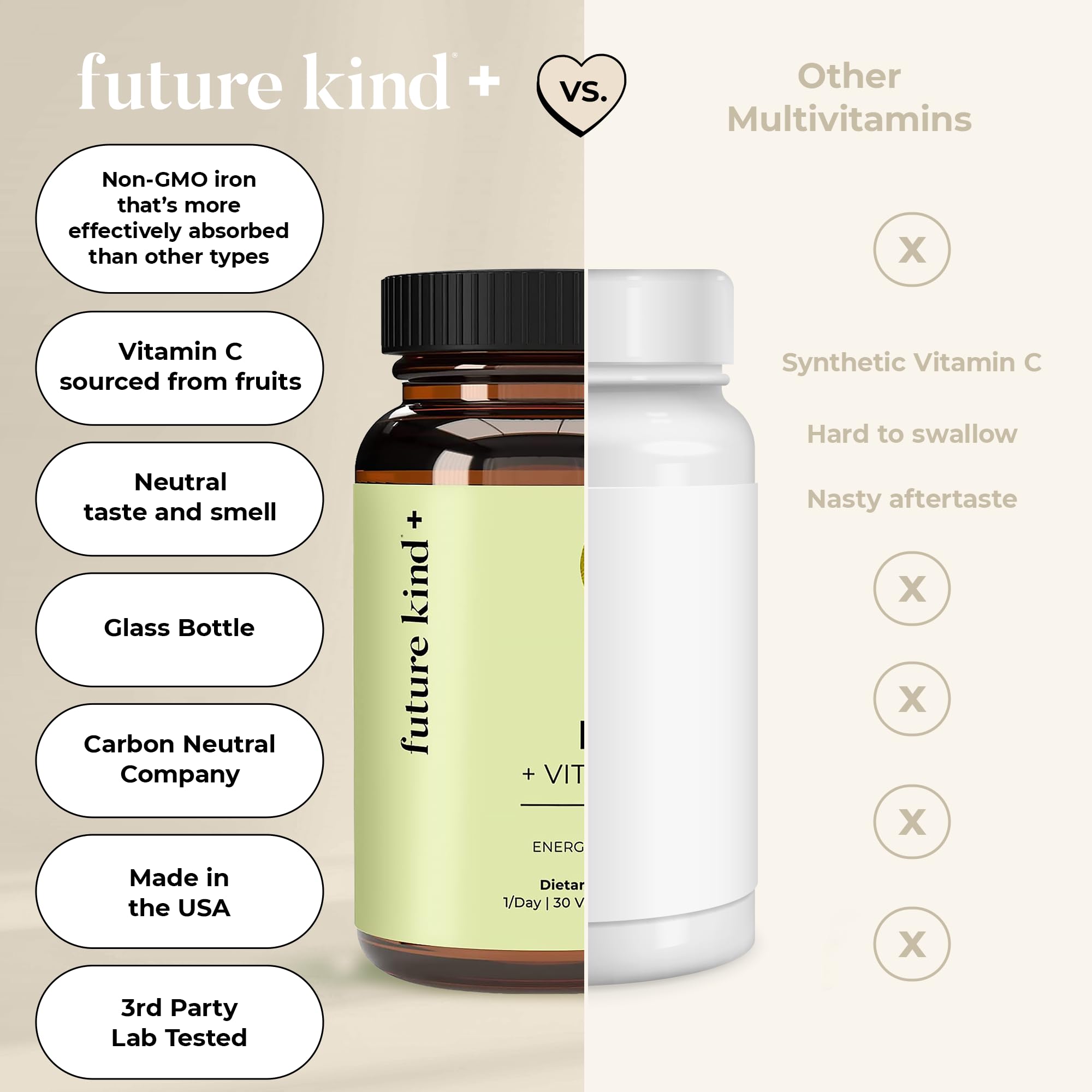 Morning routine scene with Future Kind iron bottle suggesting daily use during breakfast.