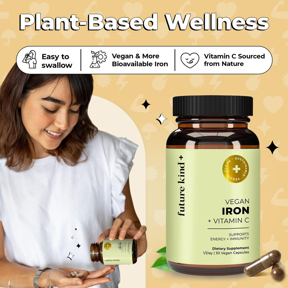 Future Kind immune-support image with iron and Vitamin C benefit focus.