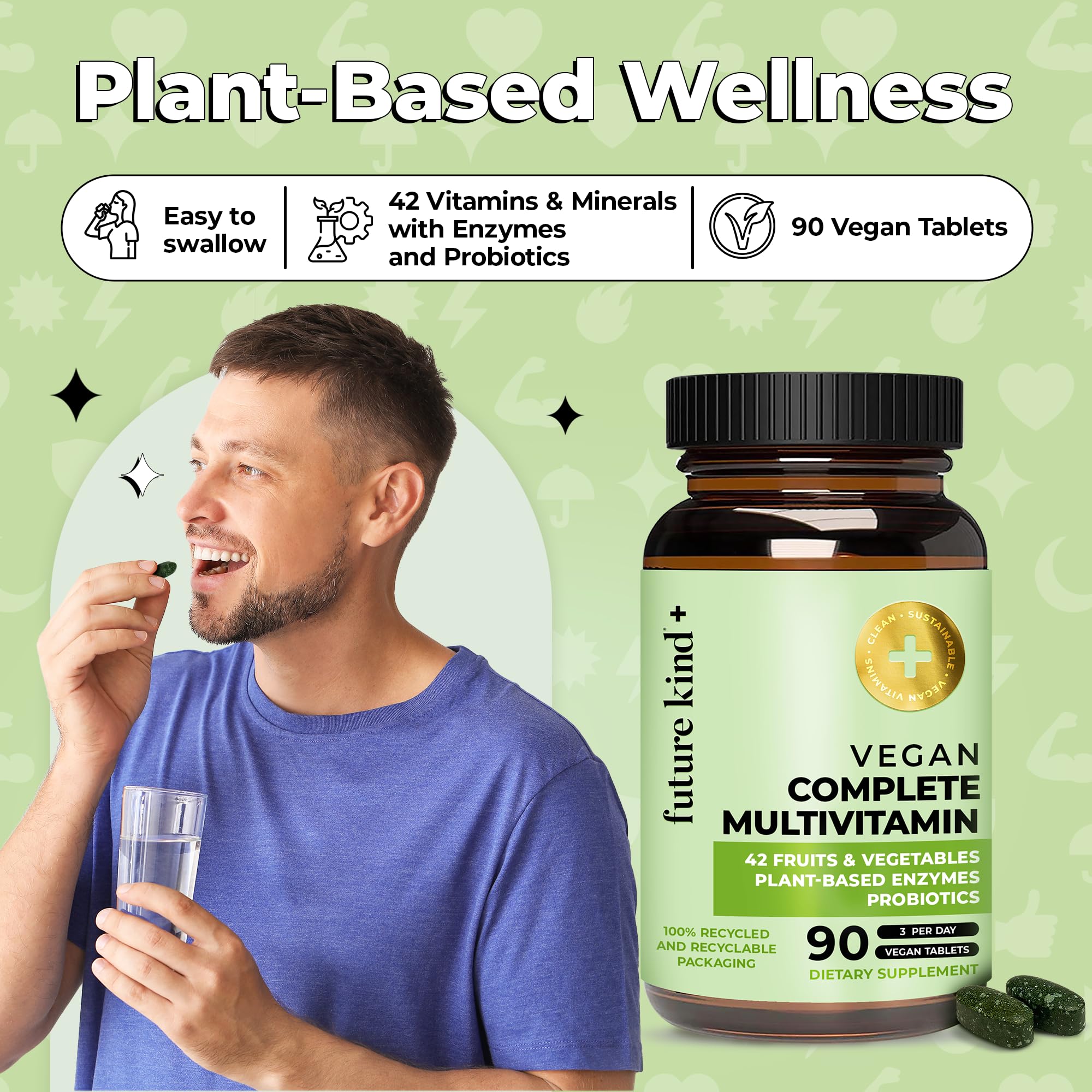 Future Kind Vegan Multivitamins Complete USA-made stamp on bottle conveys quality.