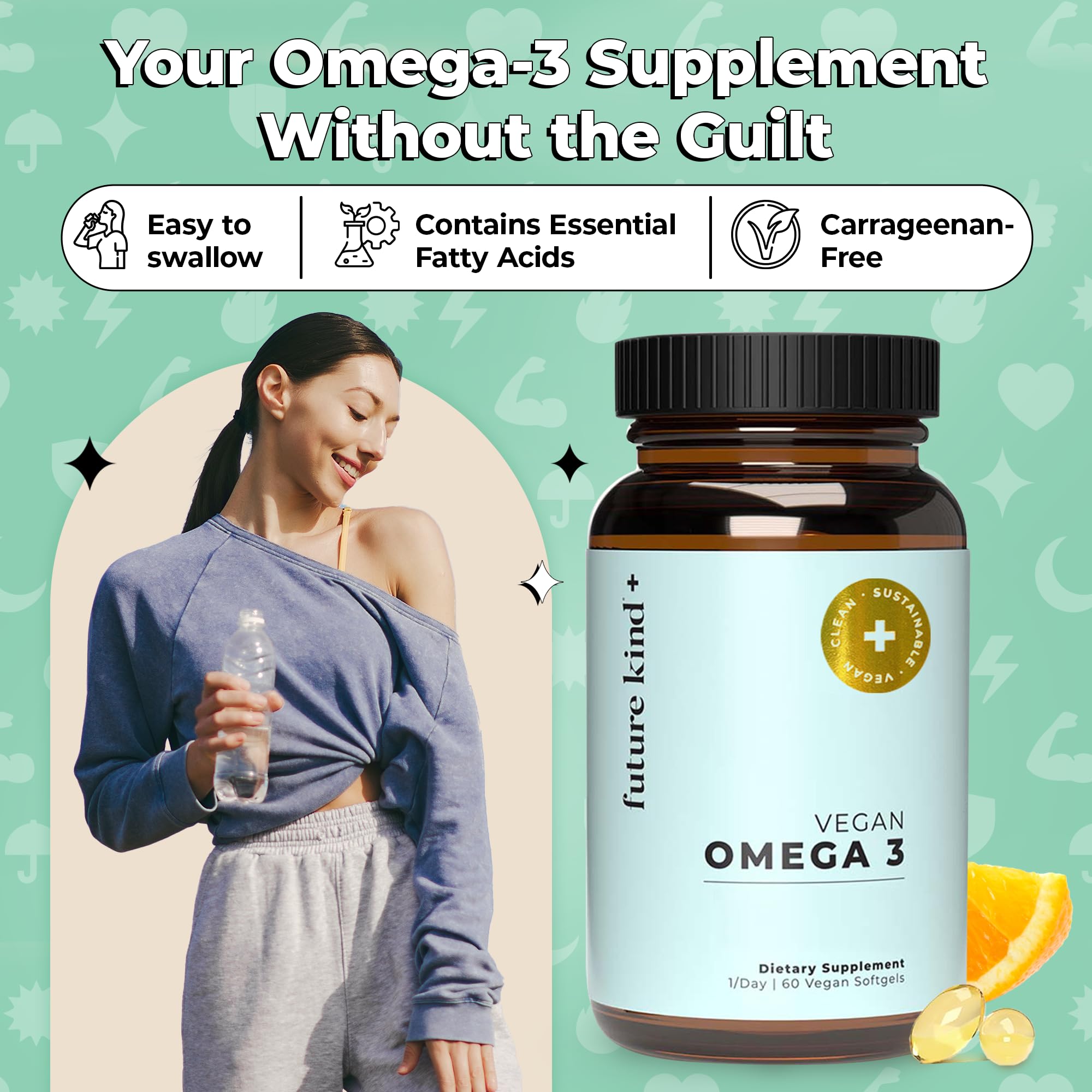 Future Kind vegan omega-3 bottle in use for teens and adults