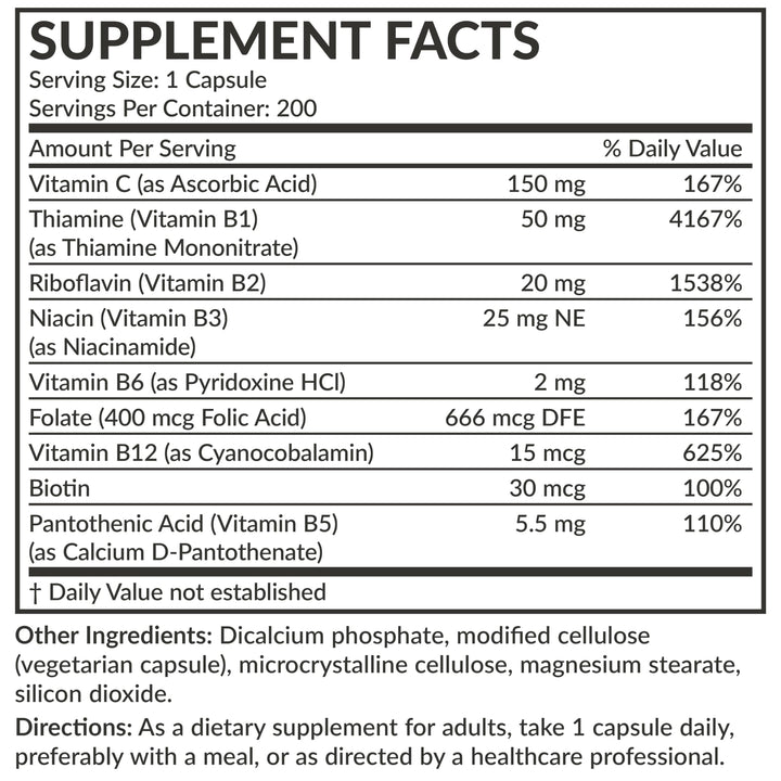 Futurebiotics Vitamin B Complex date code on pack highlights freshness and traceability.