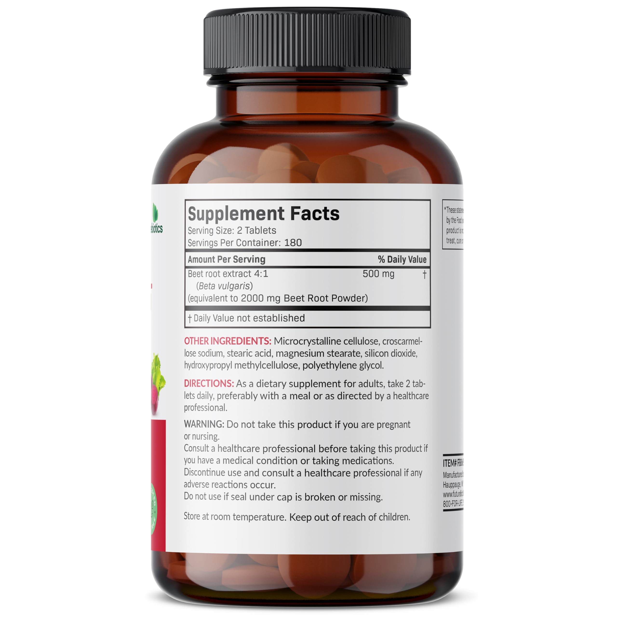 Futurebiotics Beet Root Extra Strength bottle back shows supplement facts for informed use.