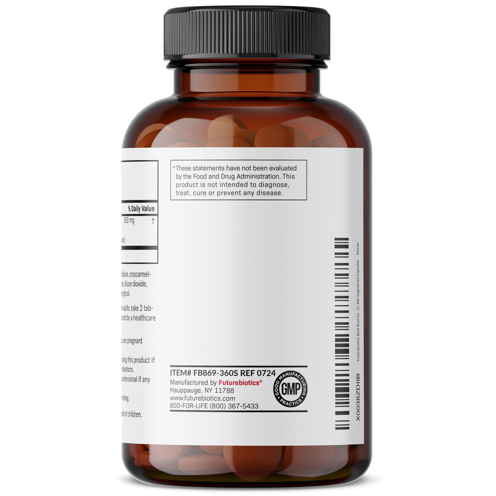 Futurebiotics Beet Root Extra Strength facts panel highlights gluten- and soy-free ingredients.