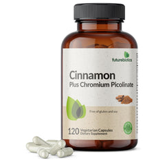 Futurebiotics Cinnamon Plus Chromium bottle front — vegan-friendly daily wellness formula.