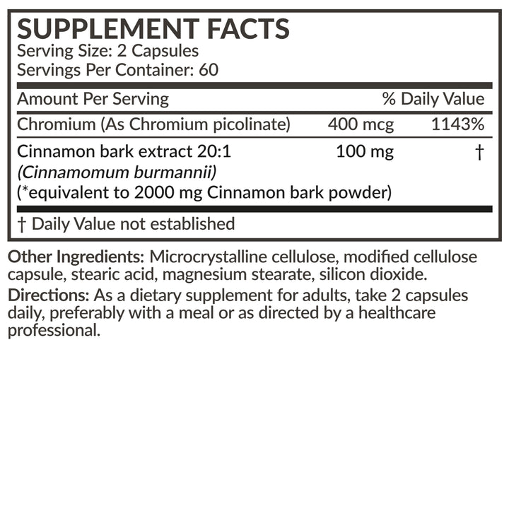 Vegan-friendly icon on Futurebiotics Cinnamon Plus Chromium packaging.