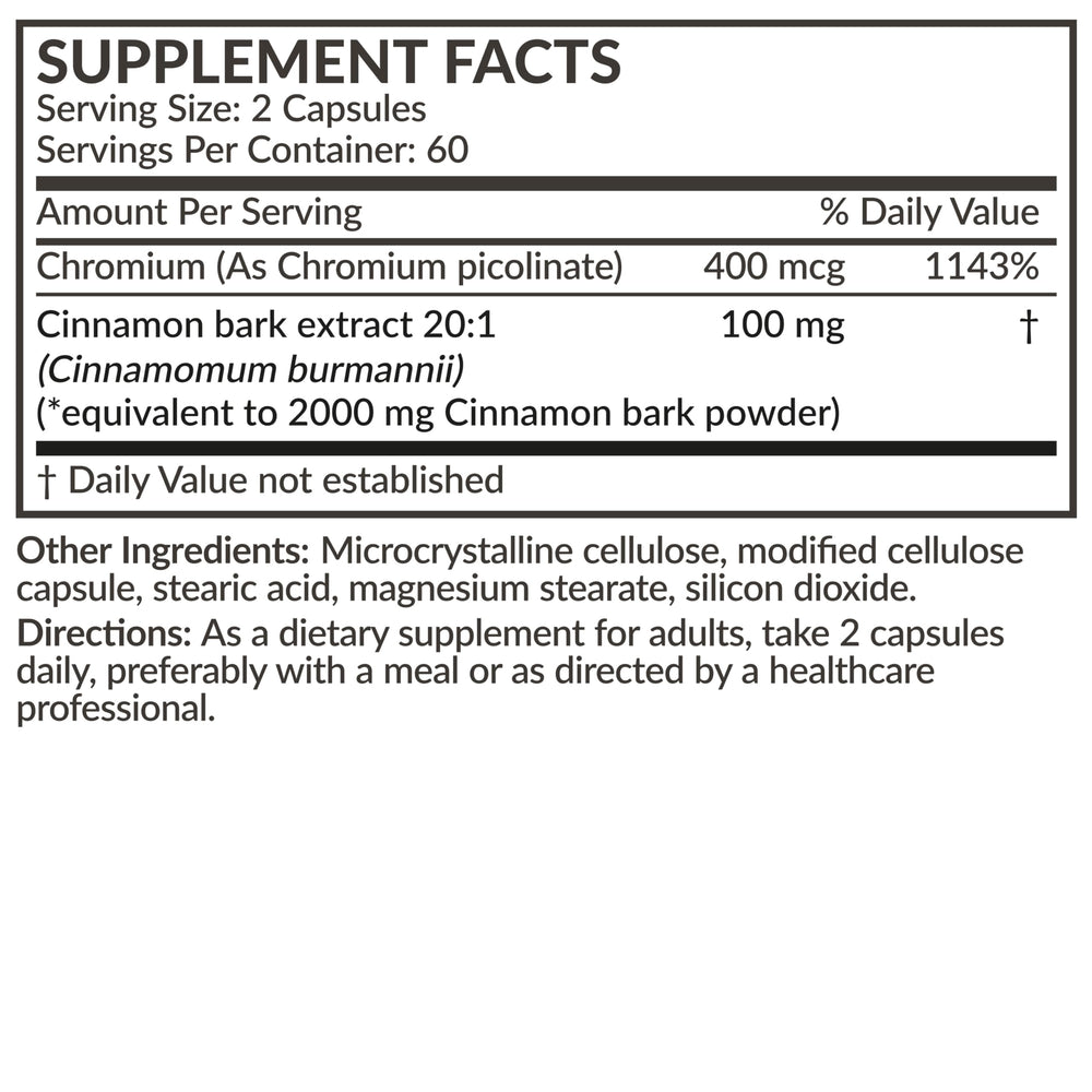 Vegan-friendly icon on Futurebiotics Cinnamon Plus Chromium packaging.