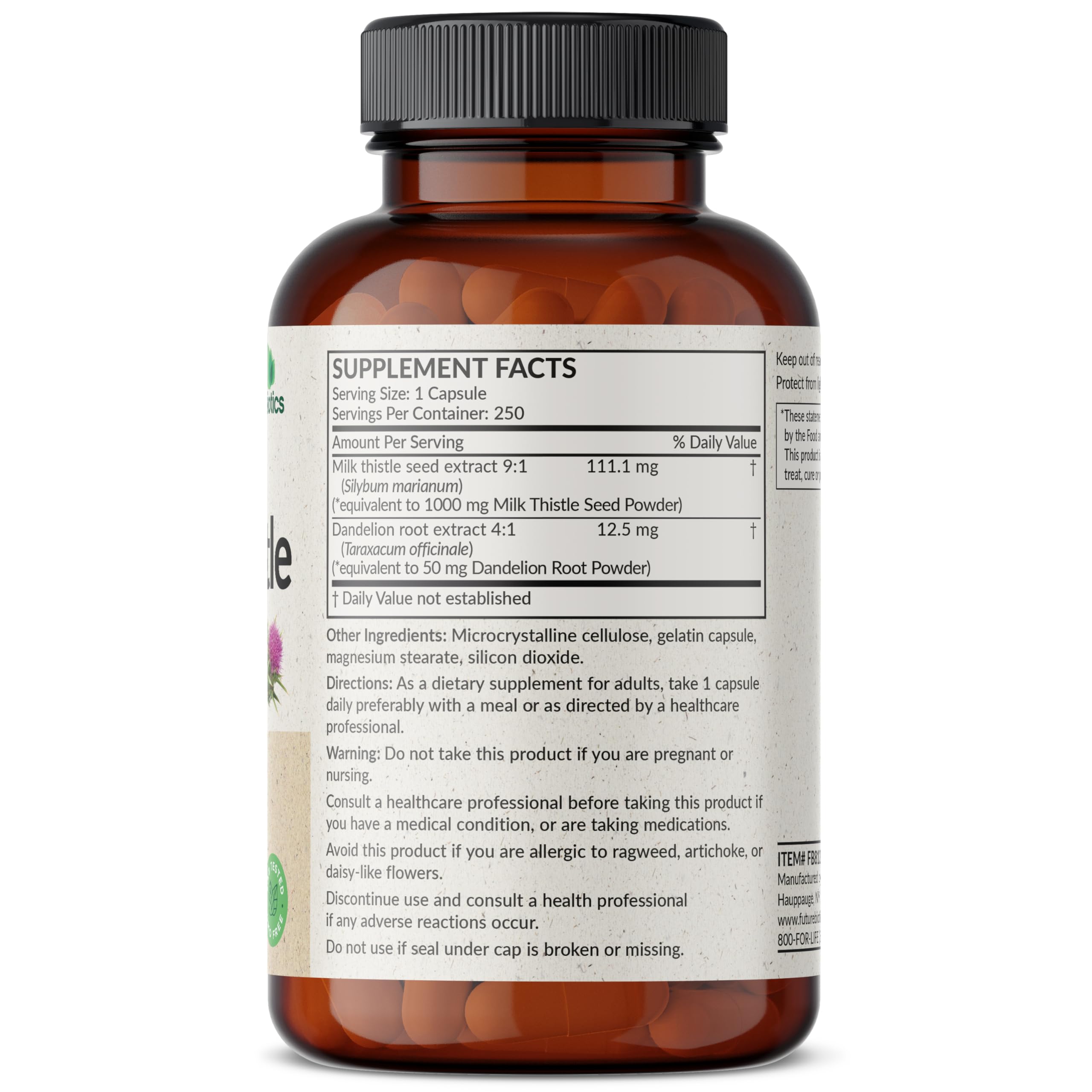 Futurebiotics Dandelion Extract capsules displayed for detox and water balance.