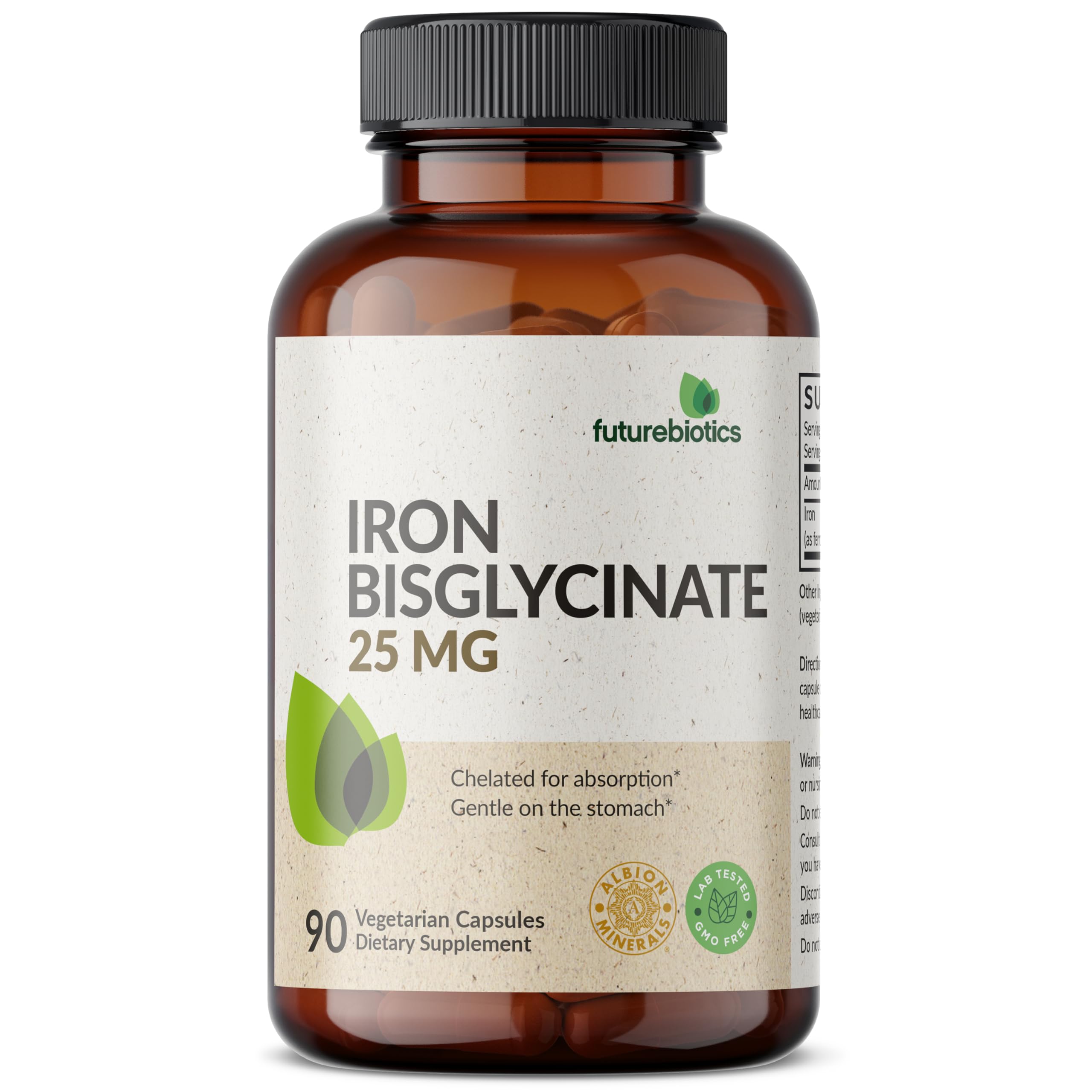 Futurebiotics Iron Bisglycinate bottle front for gentle iron support