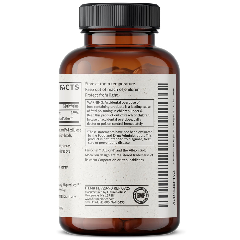 Futurebiotics Iron Bisglycinate bottle in a kitchen setting for daily routine
