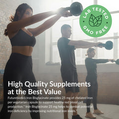 Futurebiotics Iron Bisglycinate nutrition panel with 25 mg per capsule