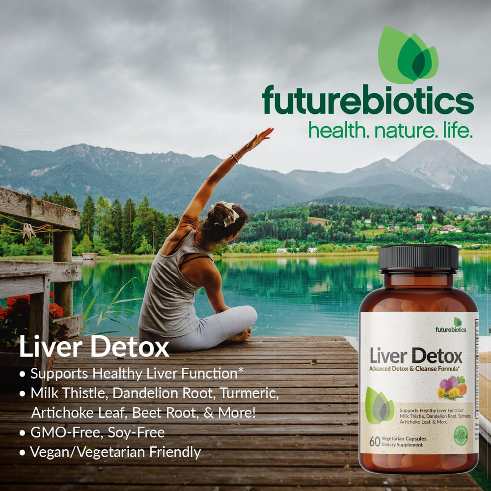 Futurebiotics Liver Detox capsules being poured shows easy daily use.