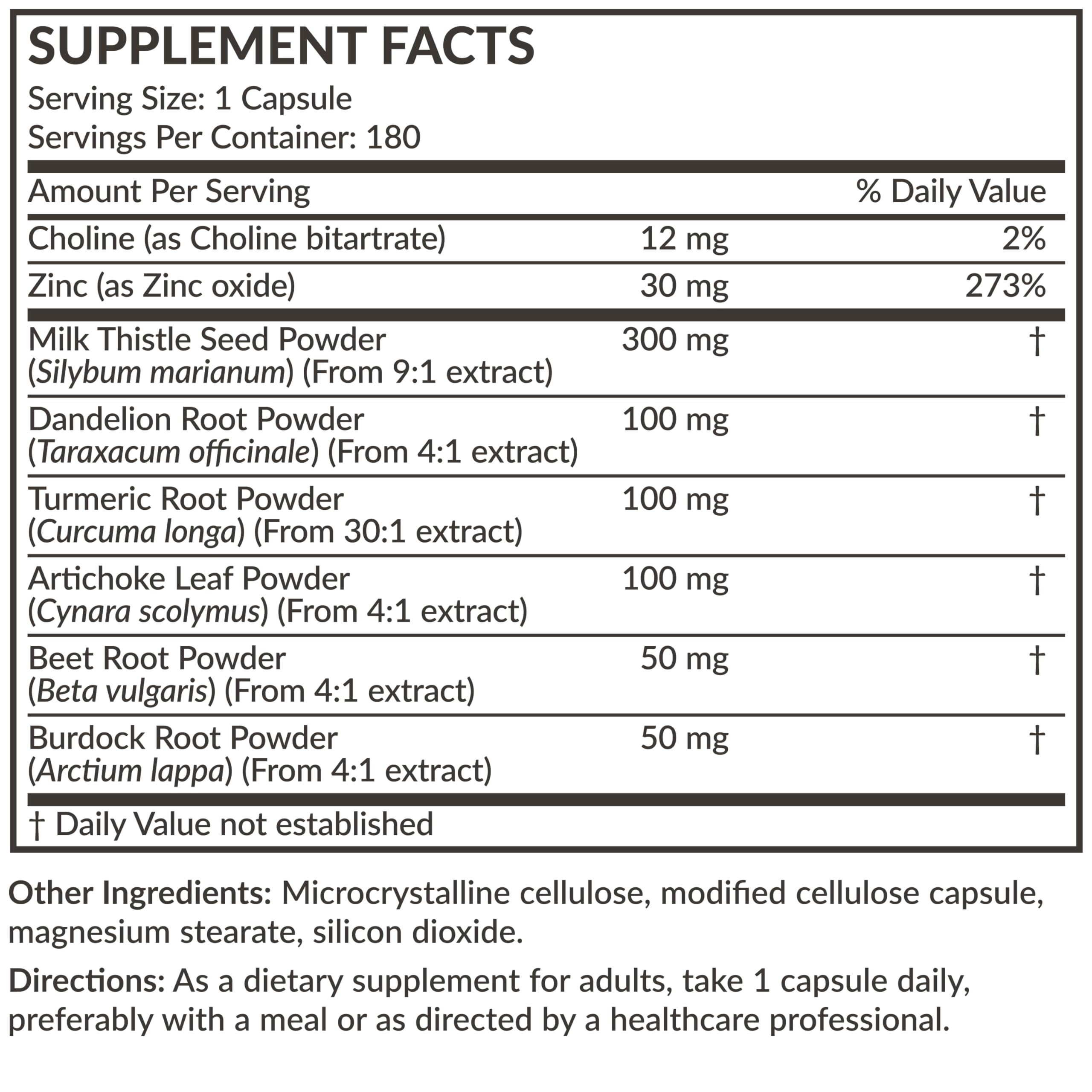Futurebiotics Liver Detox ingredients chart closeup features milk thistle and artichoke.