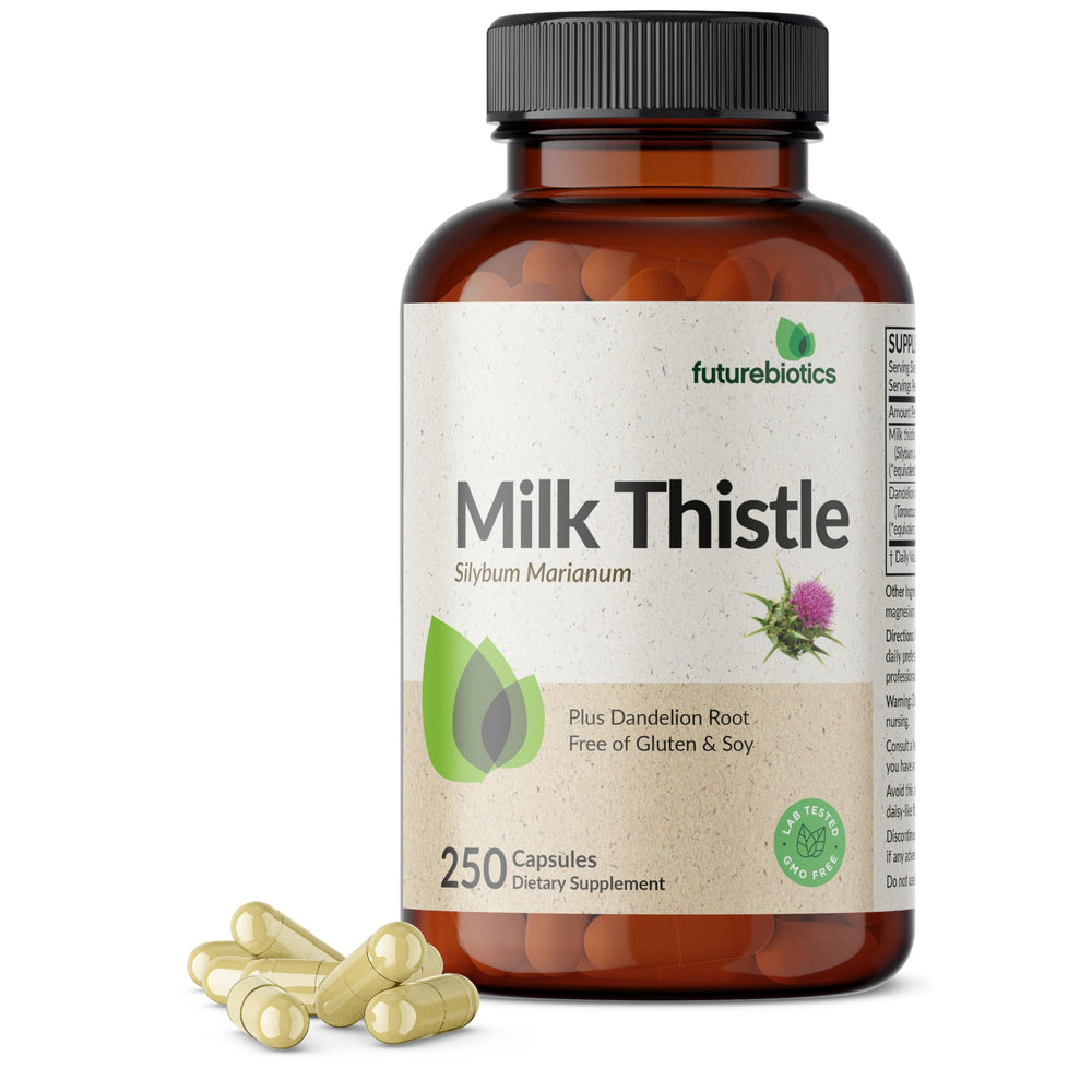 Futurebiotics Milk Thistle Silymarin bottle for daily liver support and detox.