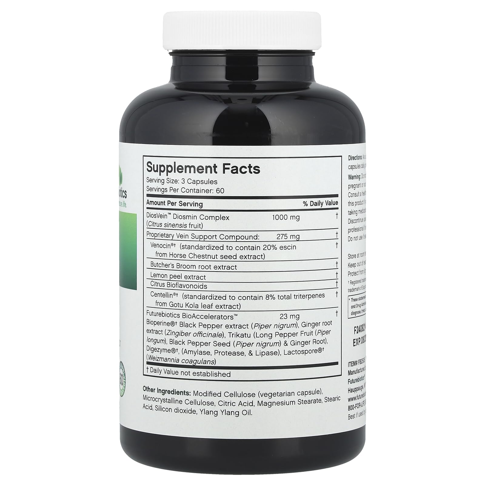 Futurebiotics VeinFactors capsules close-up, ready for daily use.