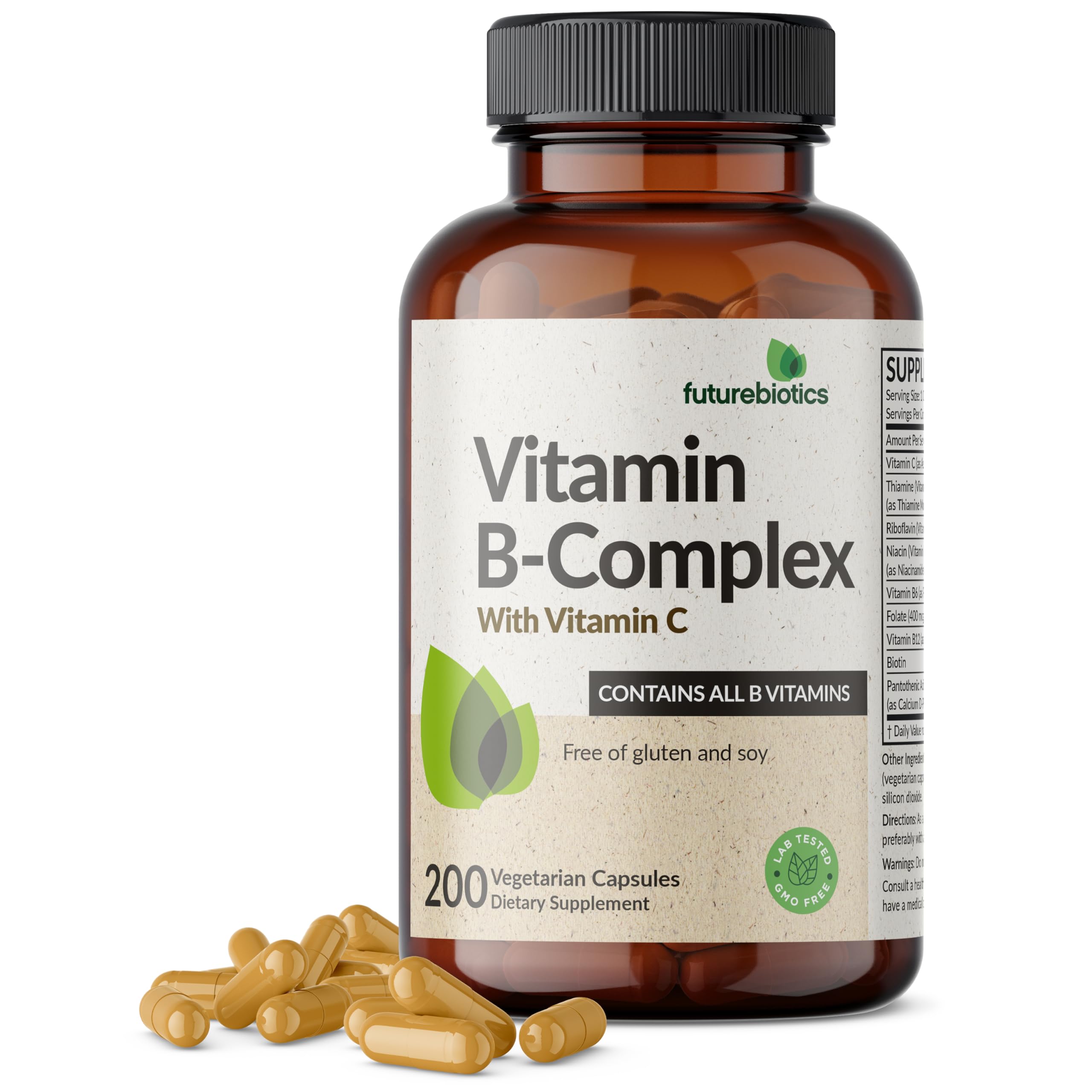 Futurebiotics Vitamin B Complex bottle showing the label, supporting daily energy and immune health.