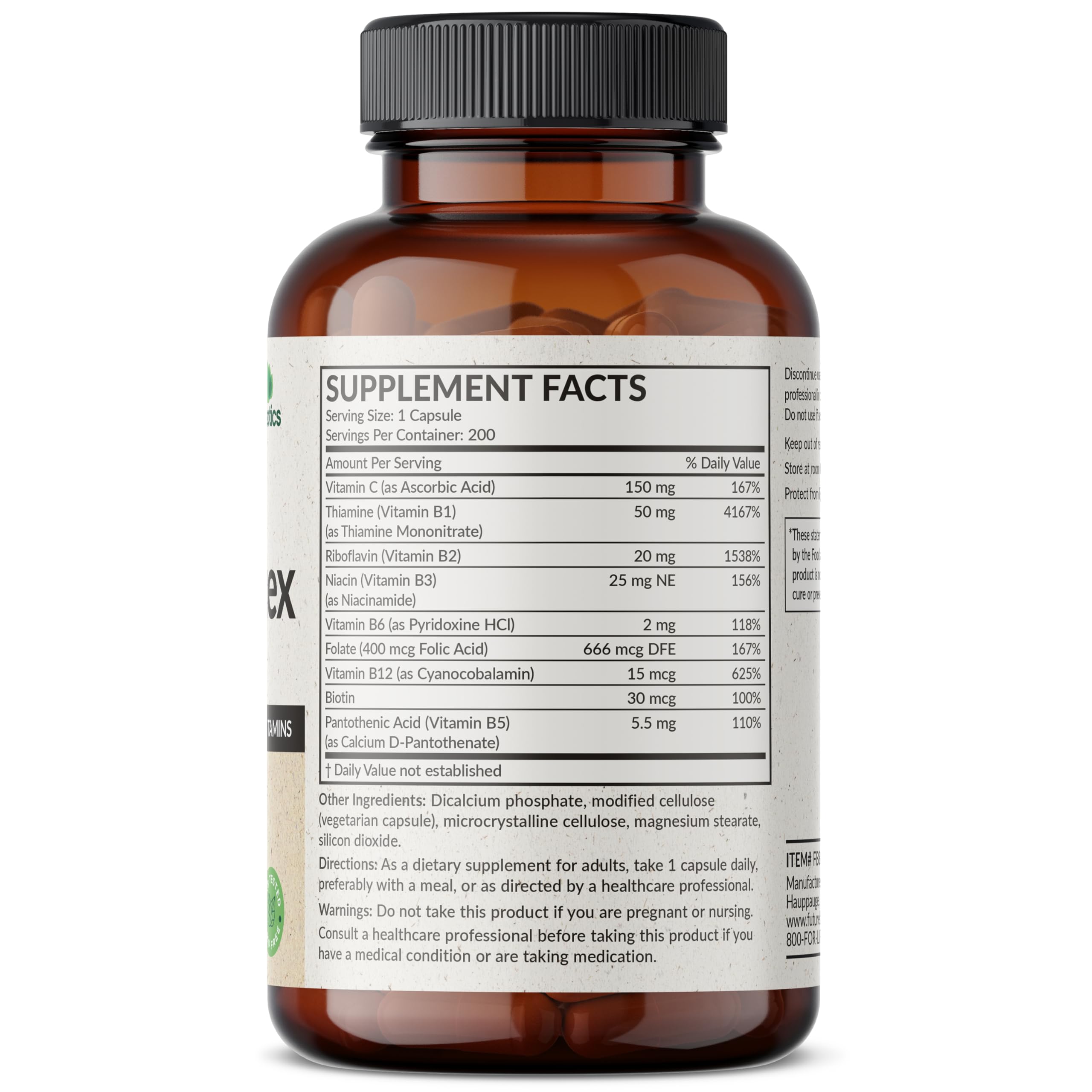 Futurebiotics Vitamin B Complex capsules close-up highlighting easy daily use.