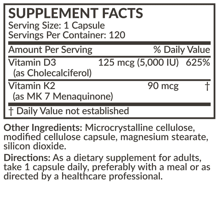 Futurebiotics Vitamin K2 D3 information-card demonstrates supported daily routines