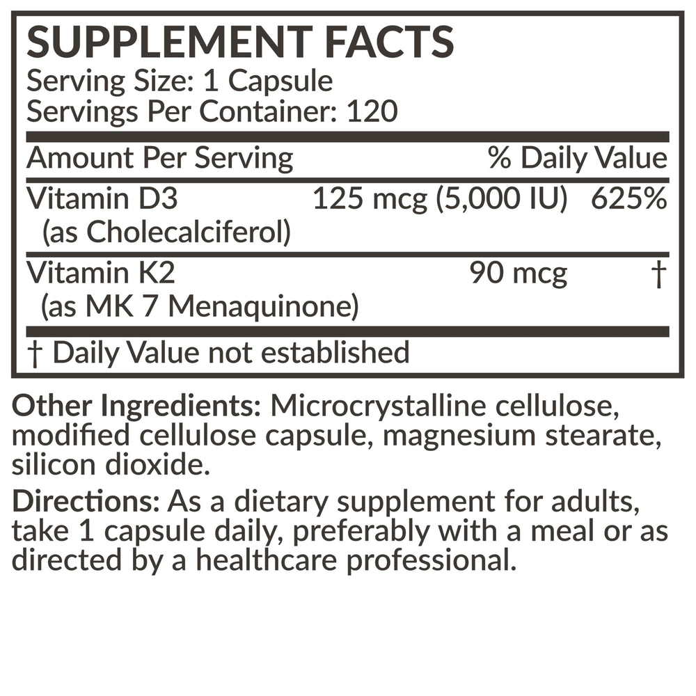 Futurebiotics Vitamin K2 D3 information-card demonstrates supported daily routines