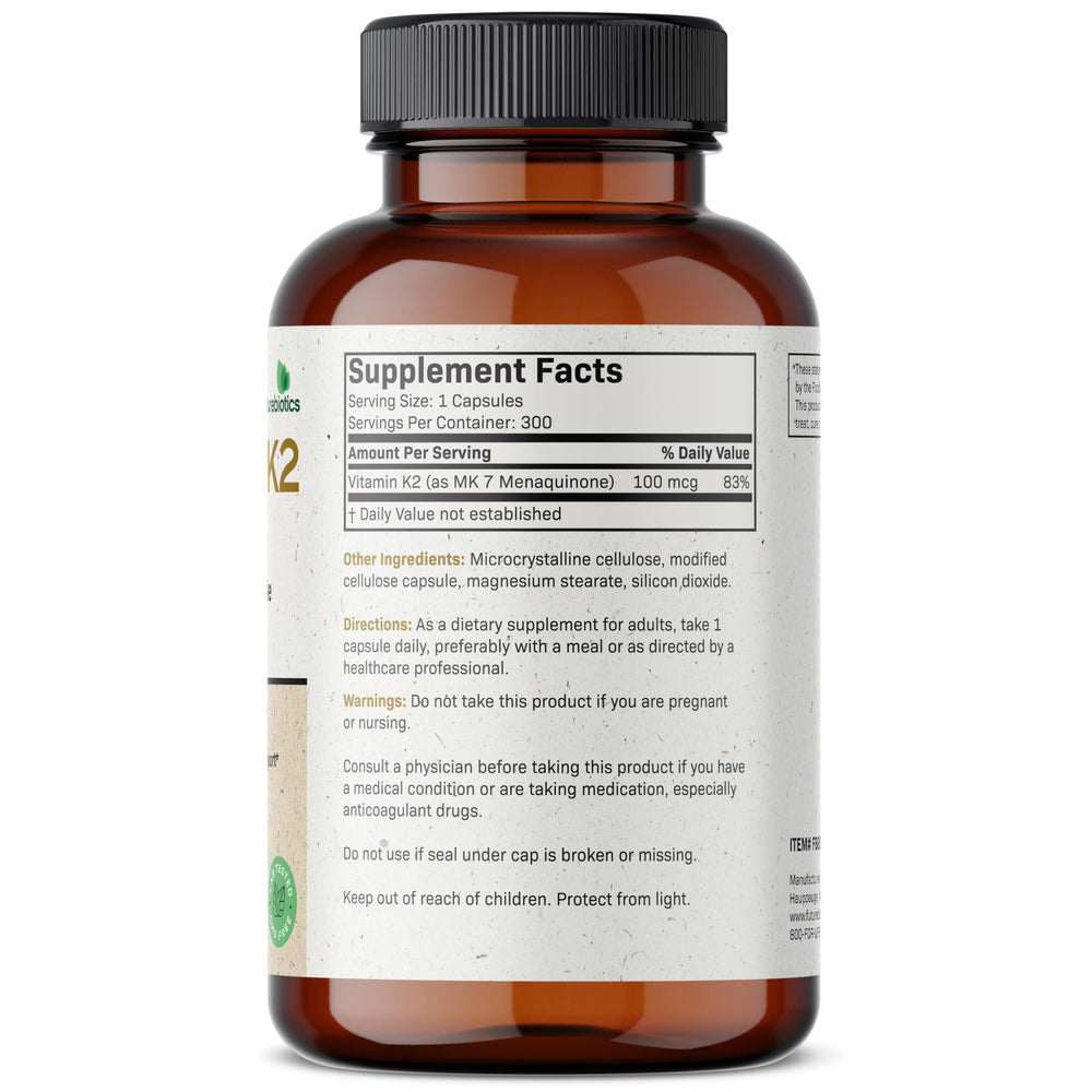 Futurebiotics Vitamin K2 MK-7 capsules closeup emphasizing vegetarian formula