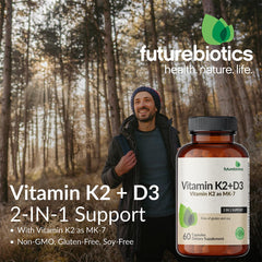 Label detail on Futurebiotics K2 MK-7 D3 bottle showing 5000 IU D3.