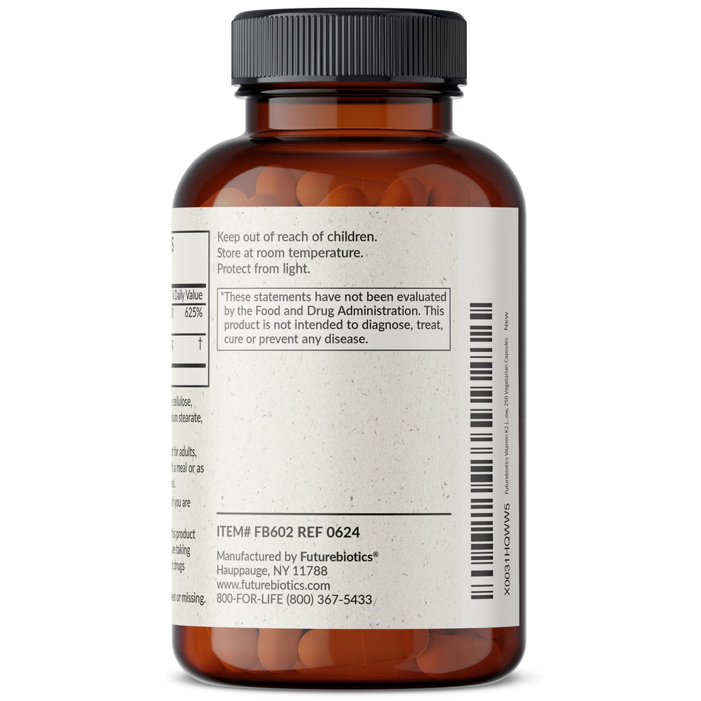 Box and bottle of Futurebiotics K2 MK-7 D3 non-GMO claim.