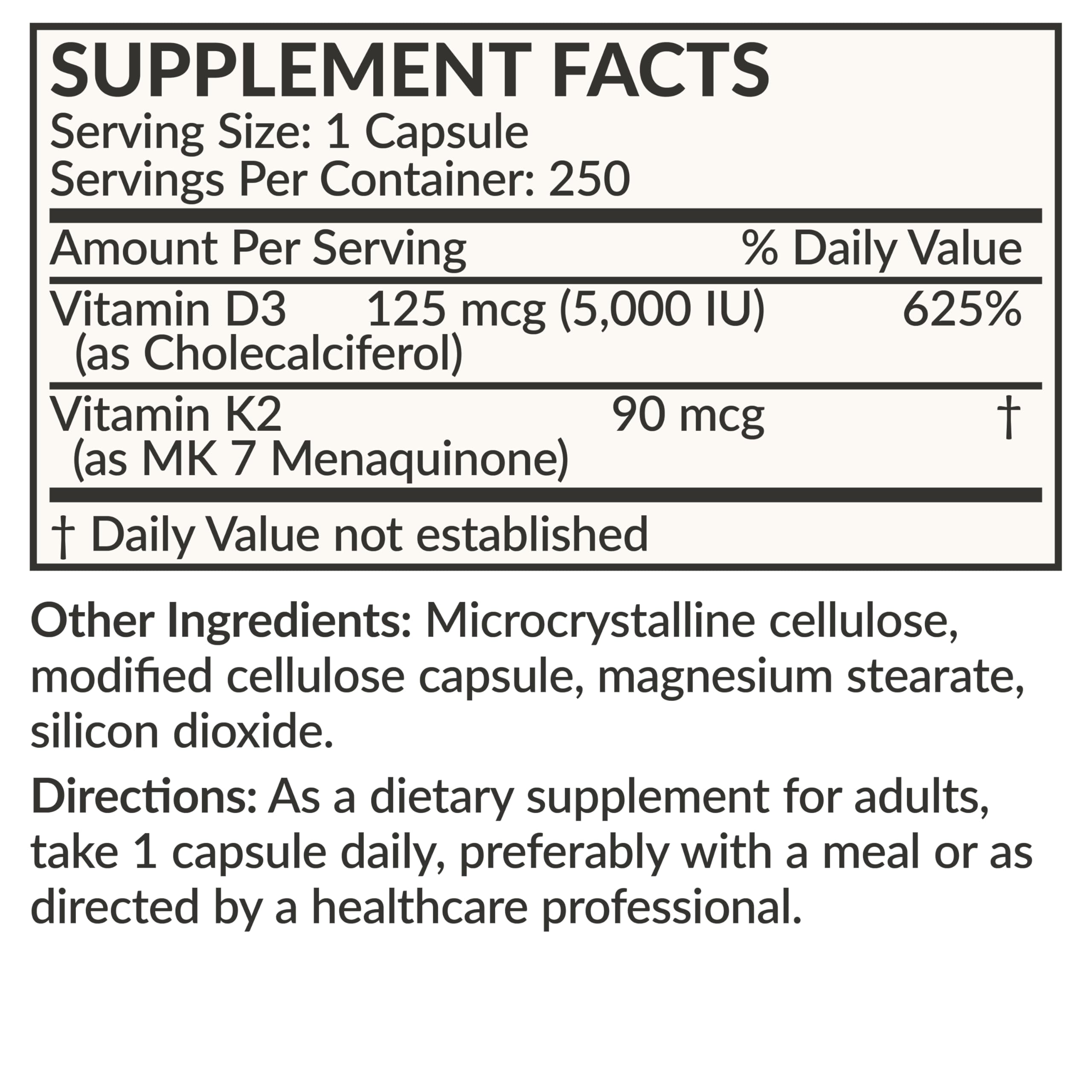Nutrition facts panel visible on Futurebiotics K2 MK-7 D3 bottle.