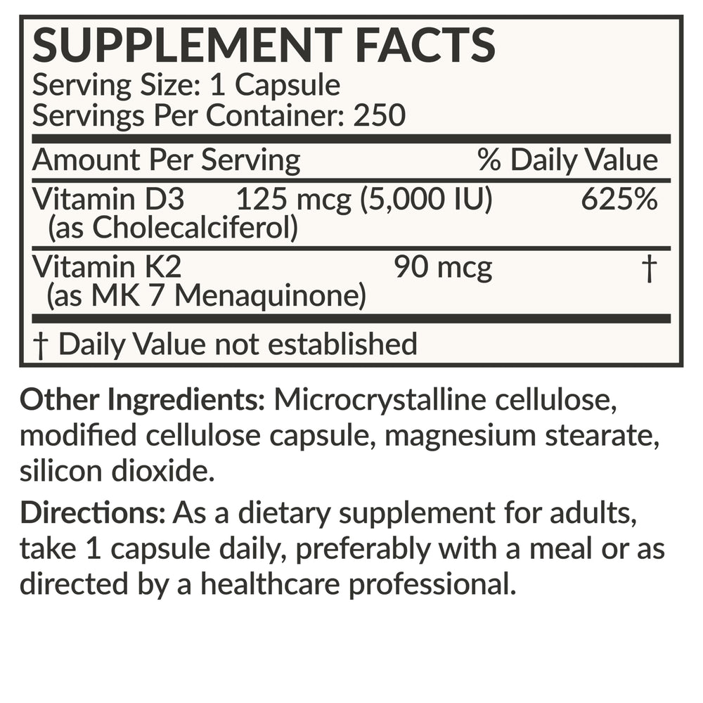 Nutrition facts panel visible on Futurebiotics K2 MK-7 D3 bottle.