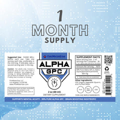 FWS Alpha GPC bottle label close-up highlights 99% purity and quality