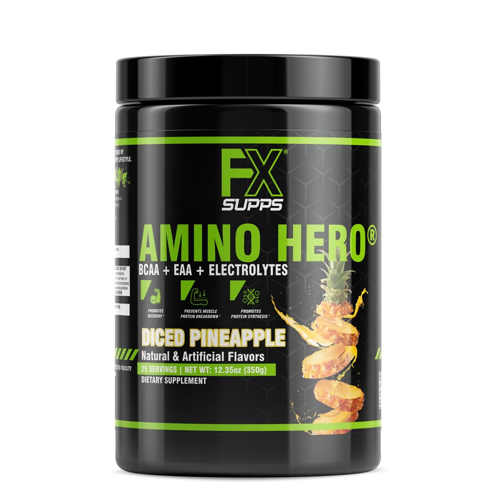 FXSUPPS Amino Hero pineapple powder ready to mix after workouts.