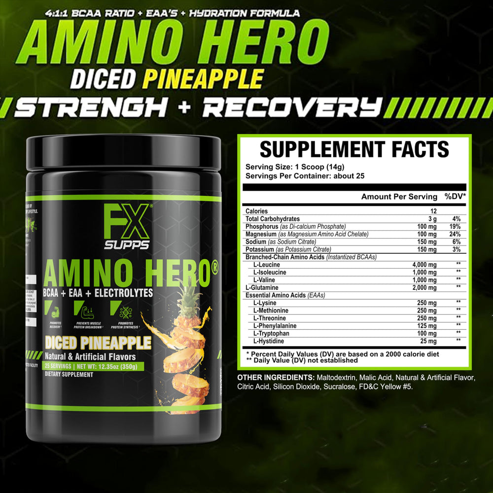Amino Hero scoop about to be poured into water for hydration.