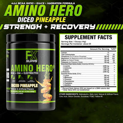 Amino Hero scoop about to be poured into water for hydration.
