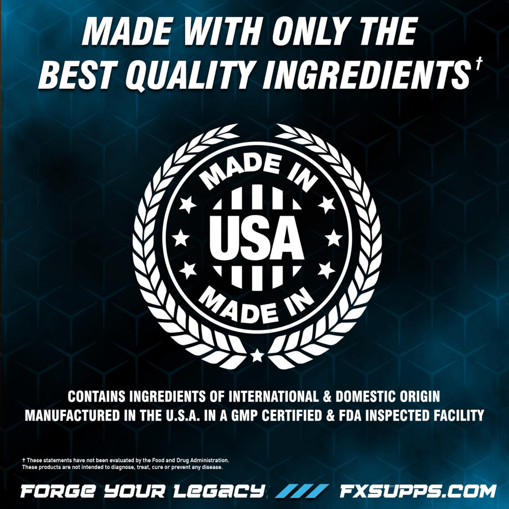 FXSUPPS caffeine bottle with gym gear for workout-ready energy.